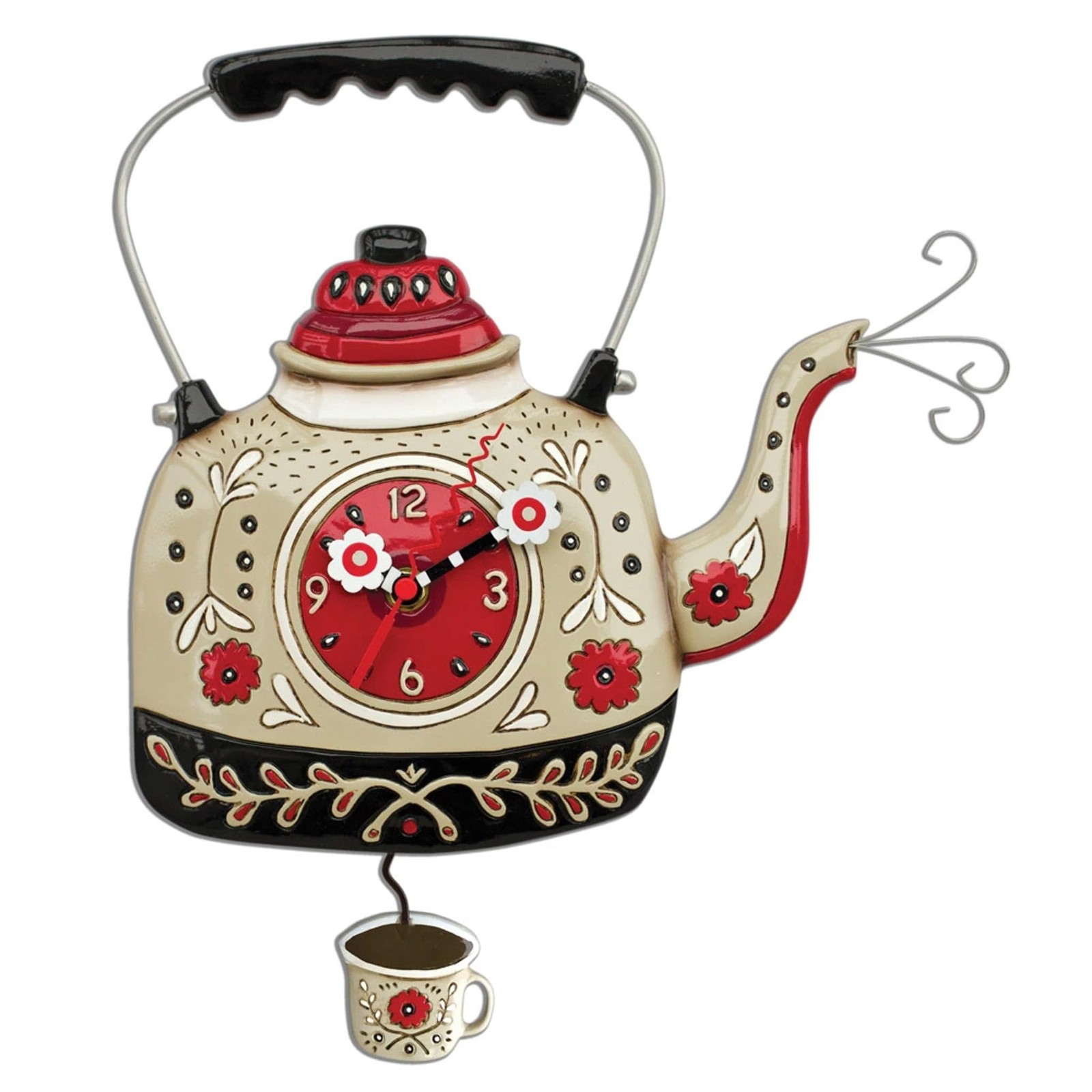 Enesco Allen Designs Tea Kettle Wall Clock, 10.24", Multicolor Pendulum Clock