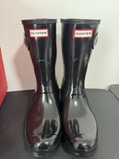 Hunter Original Short Gloss Rain Boots WFS1000RGL Black Women's Size 10