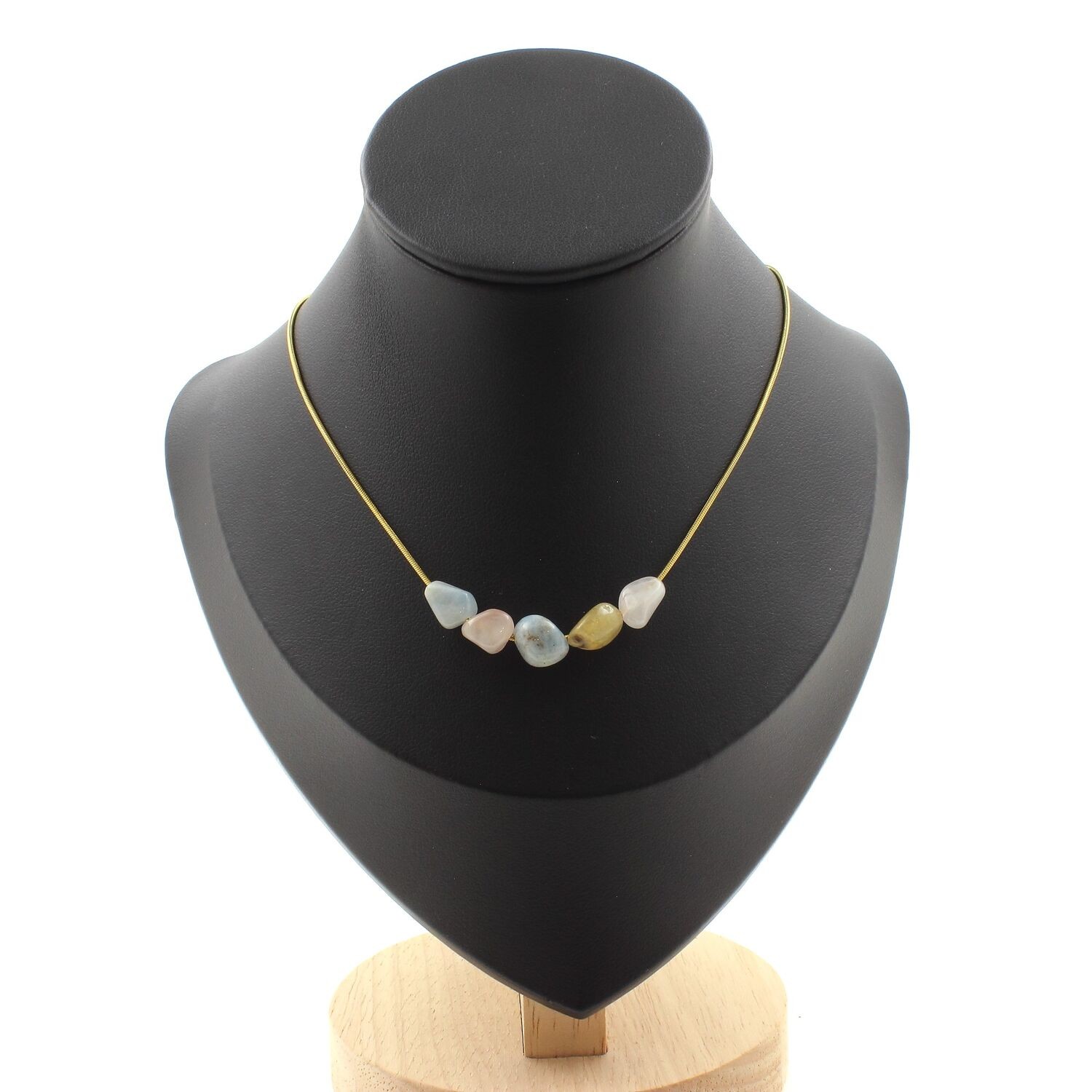 Collier 5 perles Béryl Morganite pour Sublimer vos Tenues d'Été