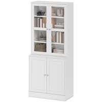 HOMCOM Bookcase with Glass Doors and Adjustable Shelves for Study, White