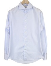 SUITSUPPLY Men's Formal Shirt 40/15 3/4 Light Blue Striped Try On Extra Slim Fit