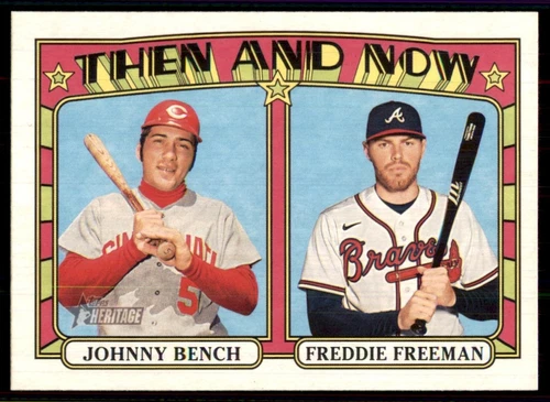 2021 Topps Heritage Then & Now #TN-7 Johnny Bench Freddie Freeman Braves Reds