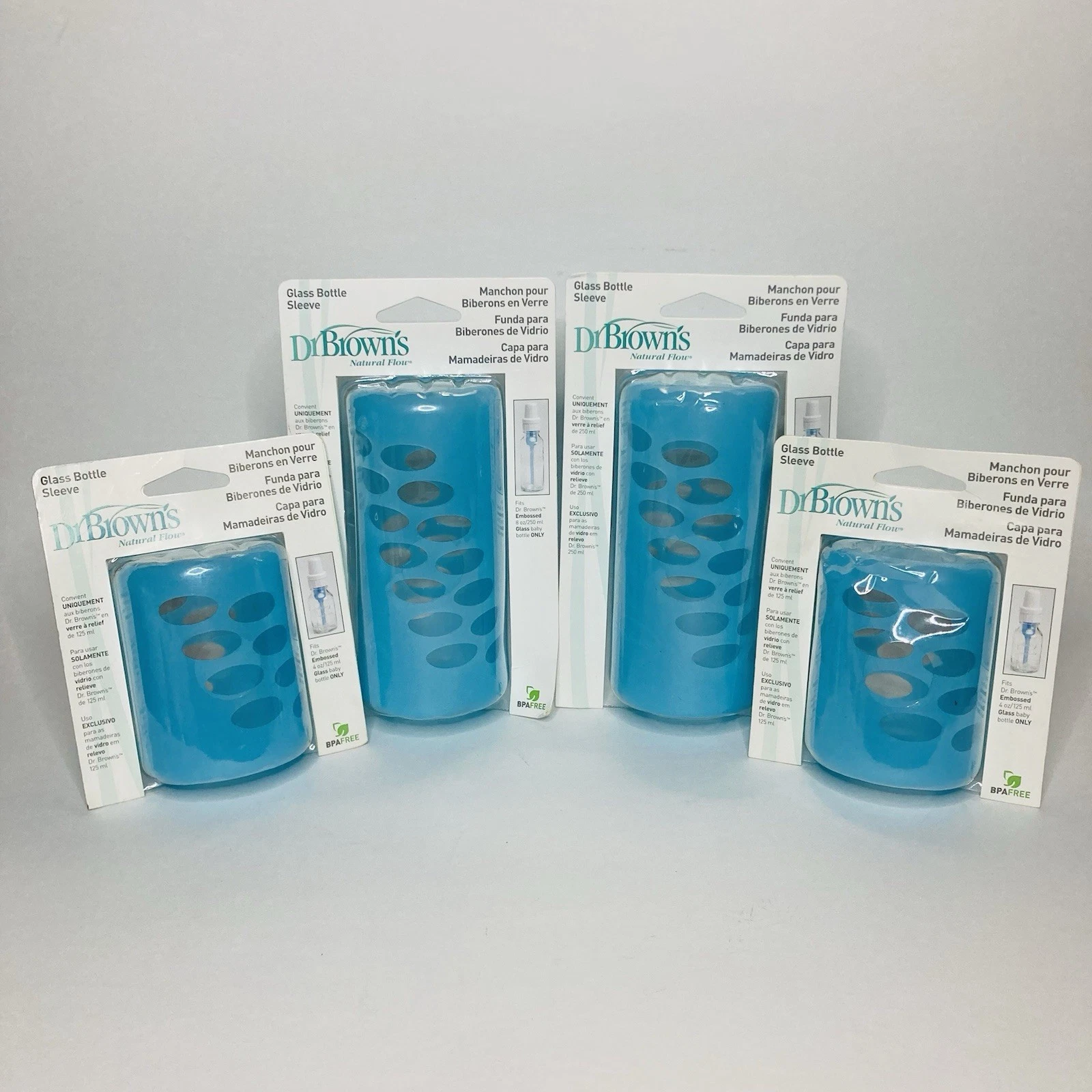 4 Pack Dr. Brown's Blue Silicone Glass Bottle Sleeves Sleeve 8oz + 4oz NEW