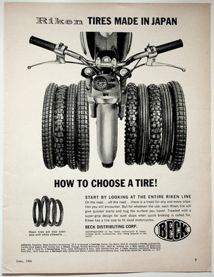 Riken Tires Motorcycle Advertisement 1966 Beck Distributing Corp