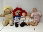 Lot of 6 Vintage Play Dolls—Cabbage Patch, Raggedy Ann, Baby Dolls 1980s-1990s.