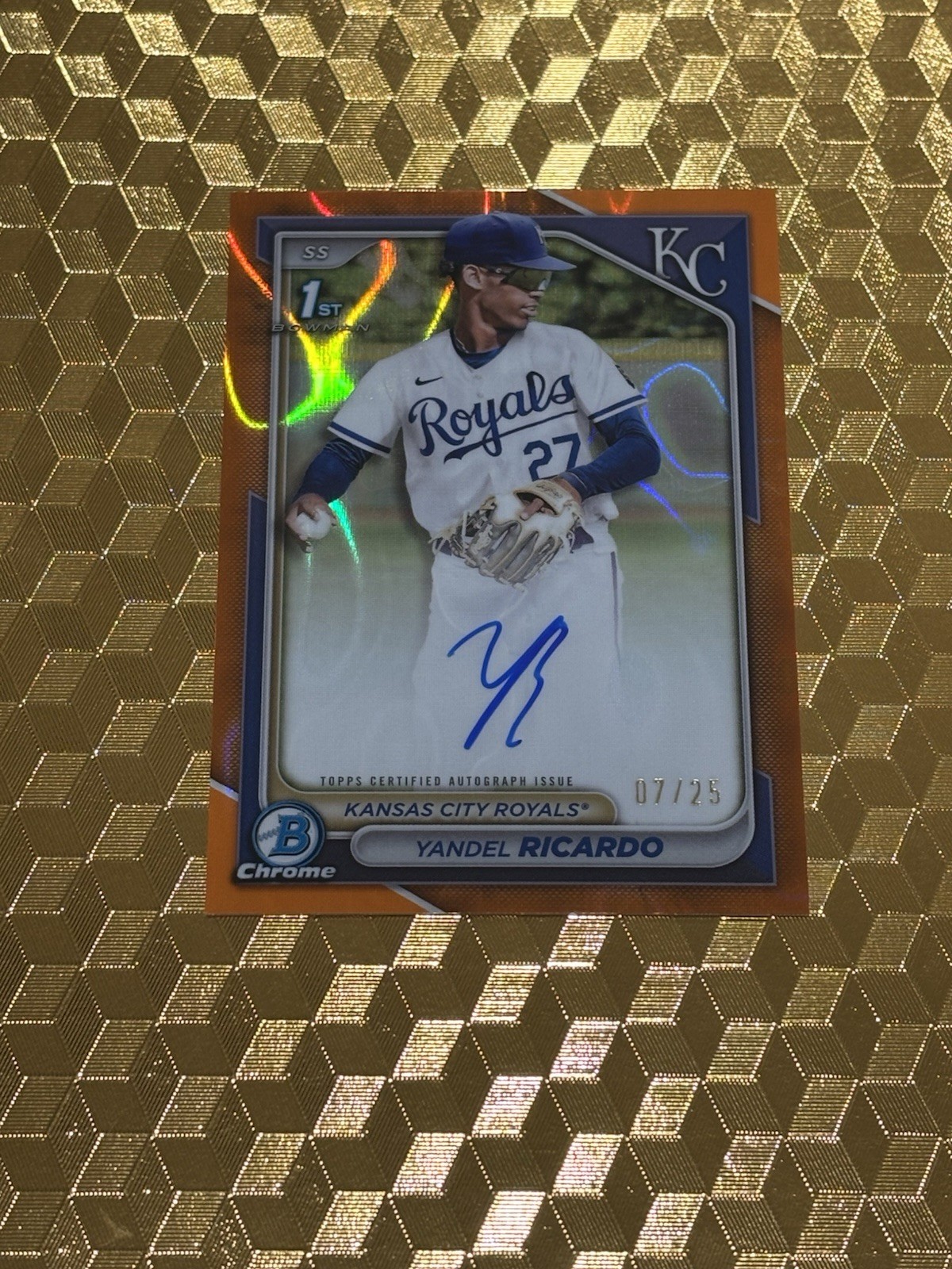 2024 Bowman Chrome Yandel Ricardo 1st Autograph Orange Lava 7/25