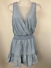 American Eagle Dress Womens Small Sleeveless V Neck Chambray Ruffle Hem Casual