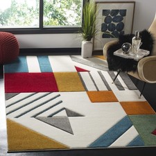 Hollywood Collection Accent Rug - 4' x 6', Ivory & Peacock Blue, Mid-Century ...