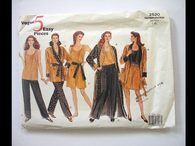 Vogue 5 Easy Pieces Pattern 2520 Misses Robe Top Shorts Pants L-XL 1990 UNCUT