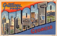 1948 Atlanta Georgia GA Greetings From Large Letter 6A-H2586 Linen Postcard
