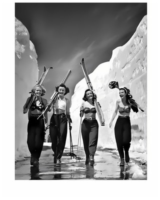 Vintage ''Girls Gone Skiing'' Photo Graphic Poster Retro Ski Art Print