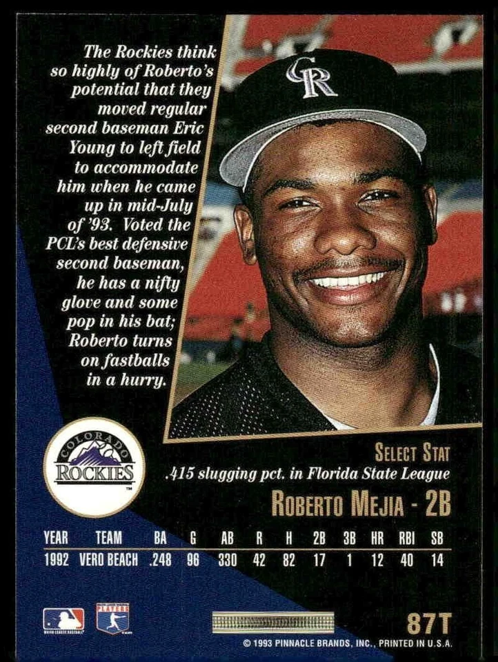 1993 Select Rookie & Traded #87T Roberto Mejia - Image 2 of 2
