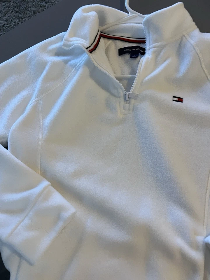 Tommy Hilfiger Women's White Fleece Quarter Zip Pullover, Size M. - Image 3 of 4