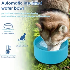 Heated Pet Water Bowl 3.2 L/108 Oz Outdoor Heated Dog Dish Anti-Freeze Heated Pe