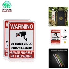 Outdoor No Trespassing Signs with Video Surveillance - Easy Mount 10x7 Size