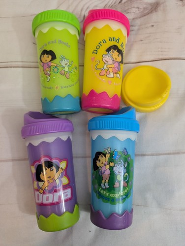 Vintage 2003 Dora the Explorer Munchkin Healthflow Sippy Cups Lot 4 + Extra Lid