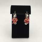 Vintage Sterling Silver Red Orange Coral Flower Hook Dangle Earrings 8.9g #97 — photo 2