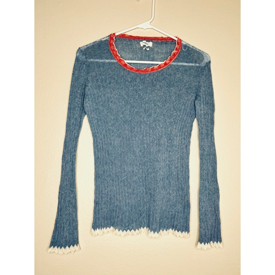 ISABEL ETOILE MARANT Aggy Thin Sweater Blue Knit Sheer Made in Italy Size 40 - Image 2 of 4