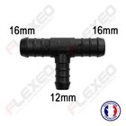 Raccord connecteur T pour tuyau et durite diamètre 16-16-12mm