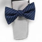 Alfani Men's Stripe Bow Tie Pre-Tied Necktie Dot Pocket Square Bowtie Navy Blue