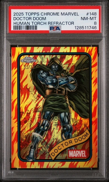 2025 Topps Chrome Marvel Human Torch Refractor #148 Doctor Doom /39 PSA 8