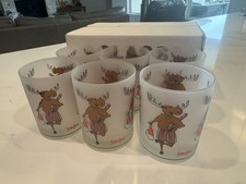 Lot Of 6 Vintage Nieman Marcus Frosted Christmas Reindeer Party Glasses Holiday
