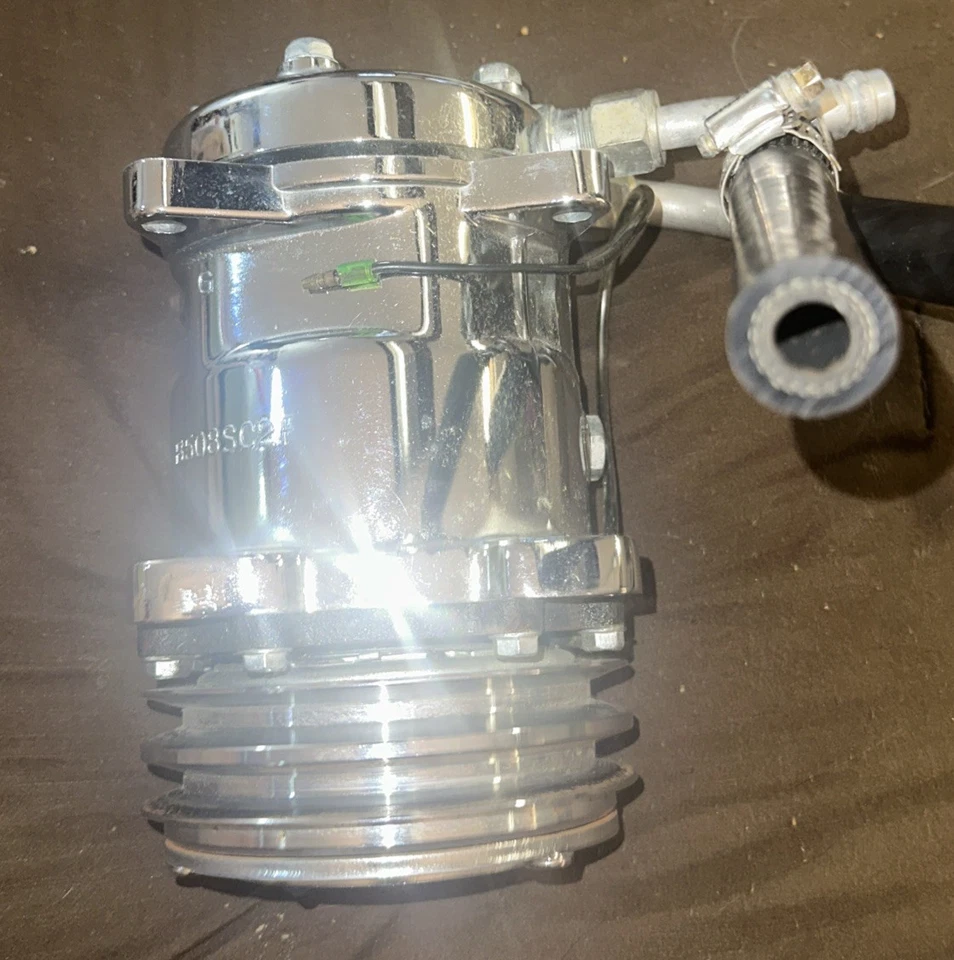 Compresor de aire acondicionado cromado estilo Sanden 508 Foto 4 de 4