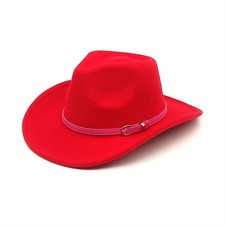 Red Cowboy Cowgirl Western Felt Hat with Pink Band Buckle, Rodeo Party Costume