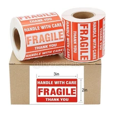 Fragile Stickers 2x3 Fragile Label Sticker Handle With Care Mailing 500 Per Roll