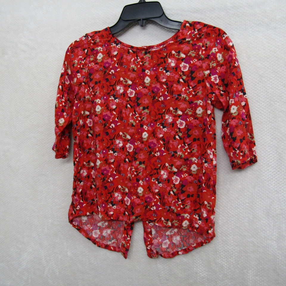 Camisa Blusa Top Niñas Roja Talla L Manga Corta Floral Rayón Cuello Redondo Informal Foto 2 de 4