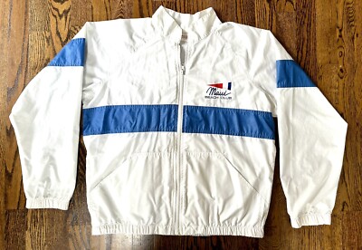 Vintage Maui Beach Club Windbreaker Jacket White Blue Zip Medium