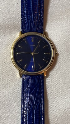 Timex Goldfarben, Blau Leder Band, Blau Rund Zifferblatt Armbanduhr T2P171
