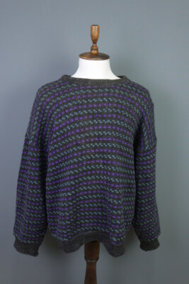 Vintage DEVOLD Gray Dotted Wool Knit Sweater Size XL