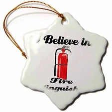 3dRose I Believe In Fire Extinguishers 3 inch Snowflake Porcelain Ornament