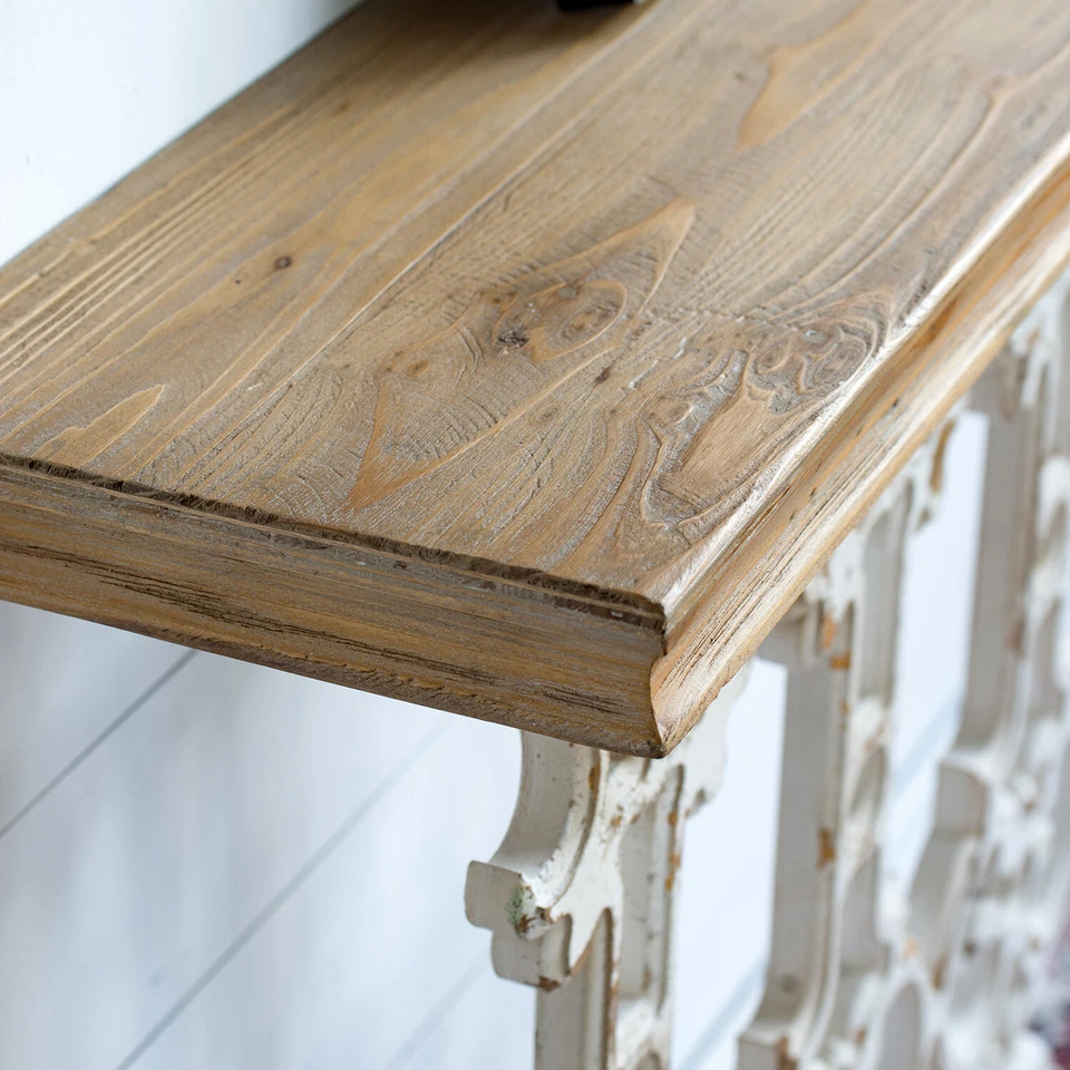 Mesa Consola Envejecida, Mesa Vestíbulo 32" con Tallas de Madera y Base de Desplazamiento Foto 4 de 4