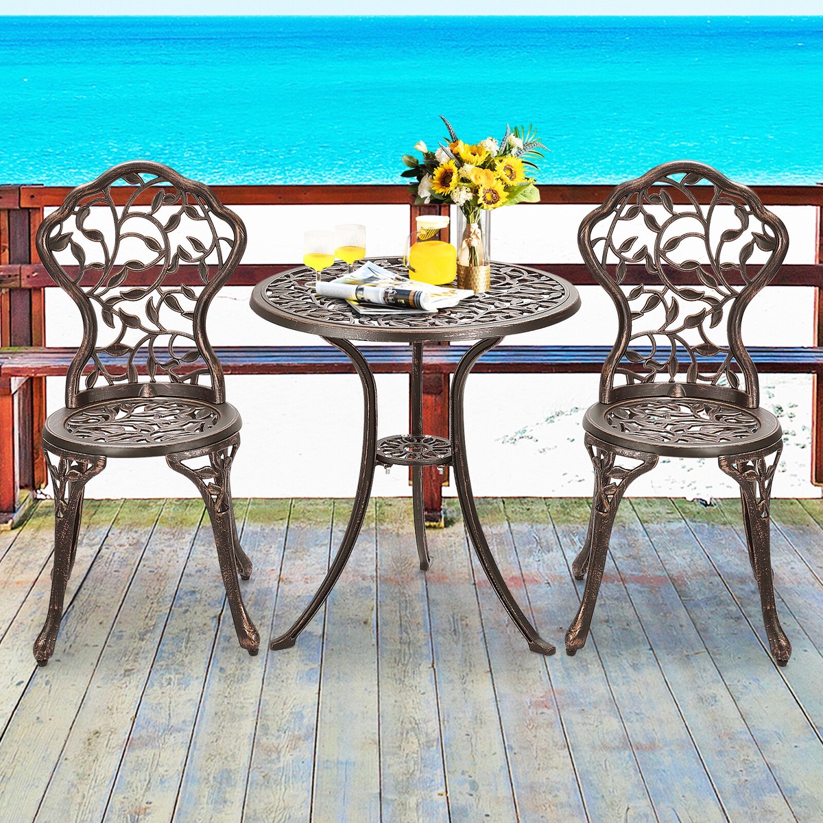 Patiojoy 3PCS Outdoor Furniture Leaf Cast Aluminum Bistro Patiojoy 3PCS Outdoor Furniture Leaf Cast Aluminum Bistro