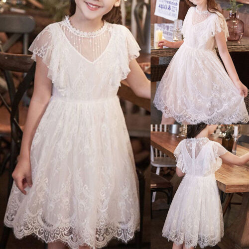 Girl Bridesmaid Princess Half Sleeve Dress Baby Kids Lace Party Wedding Dresses