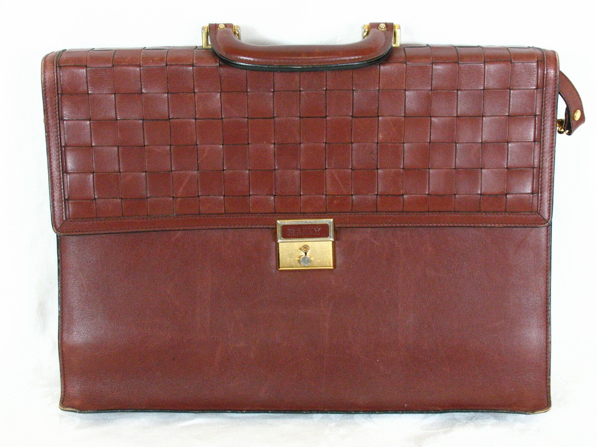 Bally Leather Briefcase Woven Pattern