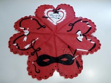 Vtg FOLD HEART SHAPE HANDKERCHIEF Red 13" Hankie I Love But Thee Arrow Valentine