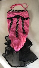 Vintage Ice Skating Dance Costume child's dress up hot pink  black short train