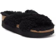 New BIRKENSTOCK Papillio Daytona Shearling Slide Sandals Black 38 / 7 DD466