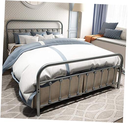 Metal Bed Frame Queen Size with Headboard and Footboard Single Platform
