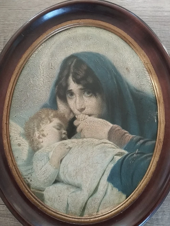 "Weinende Madonna", Hermann Kaulbach, Druck, Ovales 34×27 cm - Bild 2 von 4