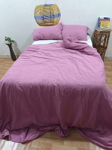 Housse de couette lavée lin couleur lilas 3 pièces couette naturelle avec boutons noix de coco - Photo 3 sur 8