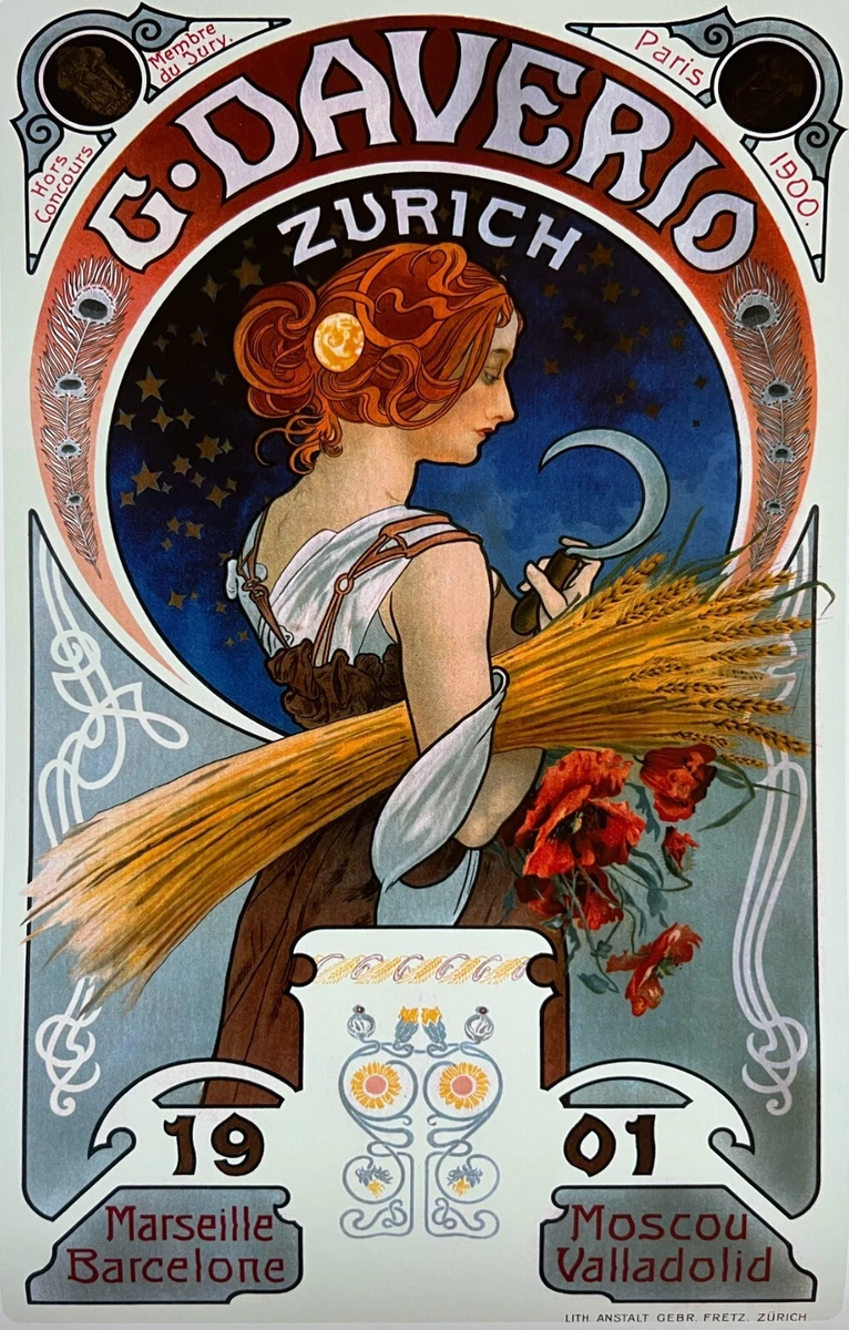 Alphonse Mucha Calendar Art Print "G. Daverio, Zurich, 1901" (7in x 12in) |  eBay
