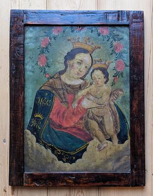 St. Peter im Schwarzwald : Madonna mit Jesuskind - Ölgemälde auf Blech - um 1850