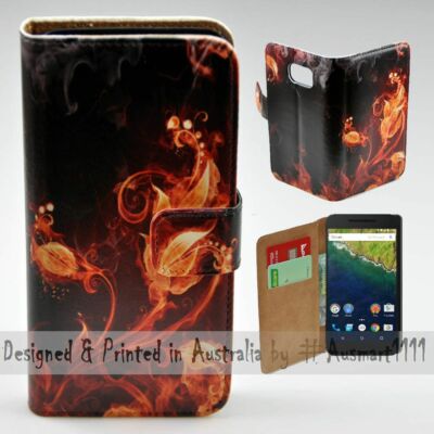 For Google Series - Flame Flower Theme Print Wallet Mobile Phone Case Cover