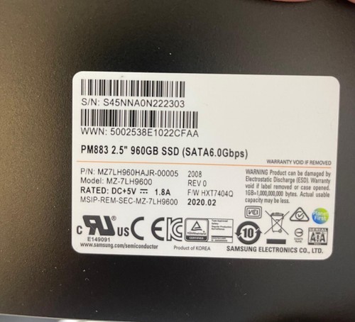 Samsung PM883 2.5" 960GB 1TB SATA 6.0Gbps Server SSD MZ-7LH9600 Datacenter