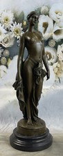 Signed Brutt Semi Nude Roman Girl W/ Toga Dress Bronze Sculpture Statue Sale