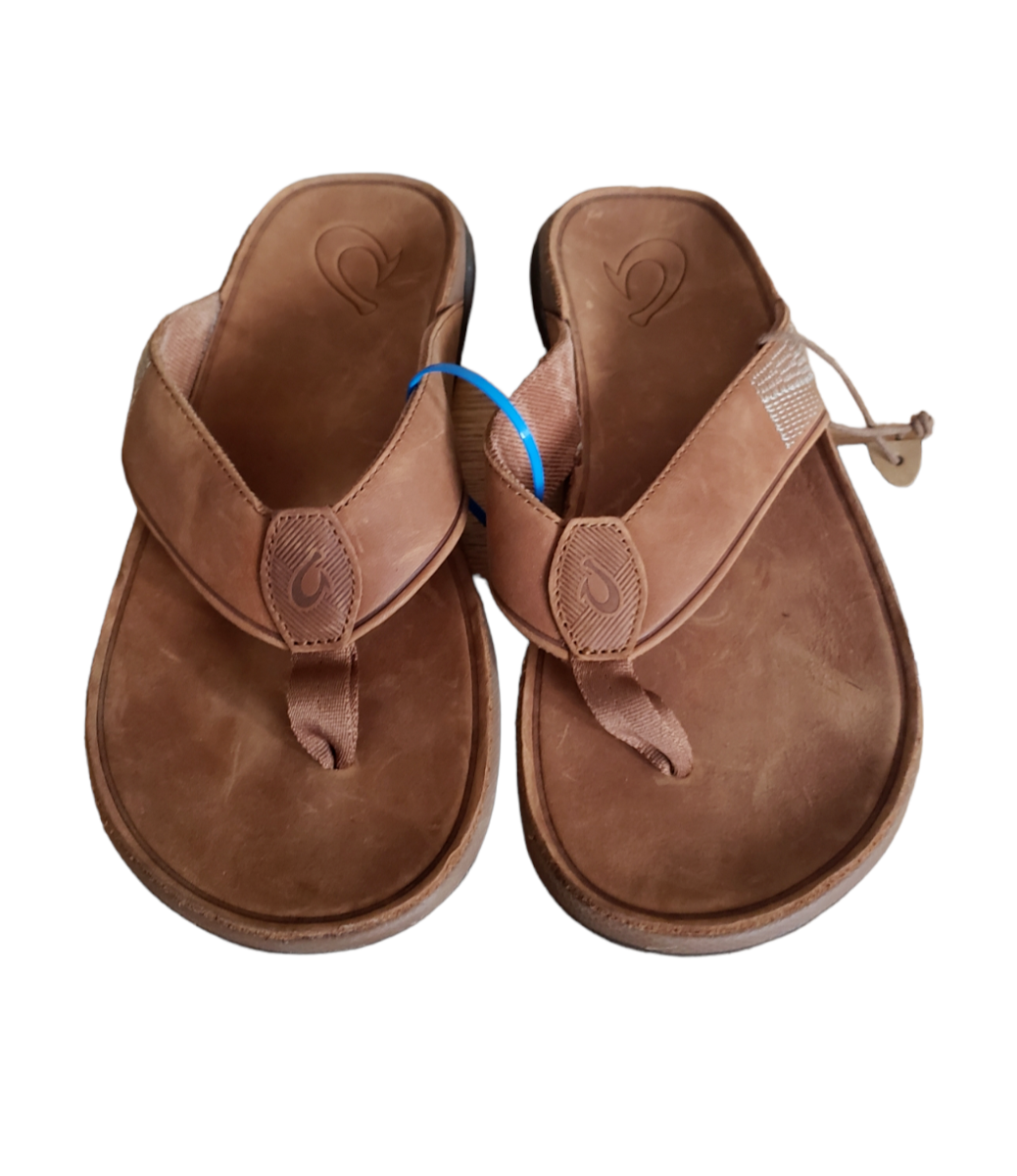 Men's Olukai Tuahine WP Flip Flop Sandals Brown Leather Men's Size 11 NEW